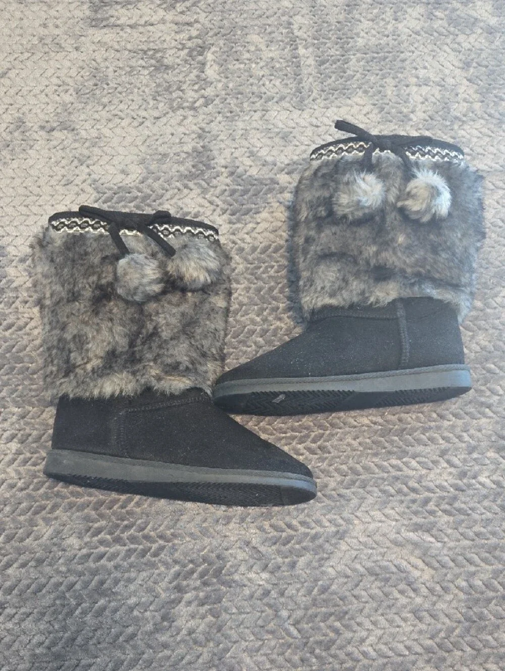 Kids Faux Fur Winter Boots - Black